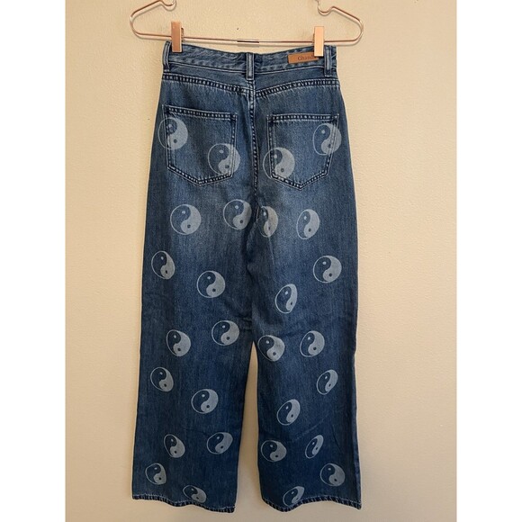 Ghanda Jeans Size 6 Ying Yang Beach Stamp Blue Wide Leg - Picture 15 of 16